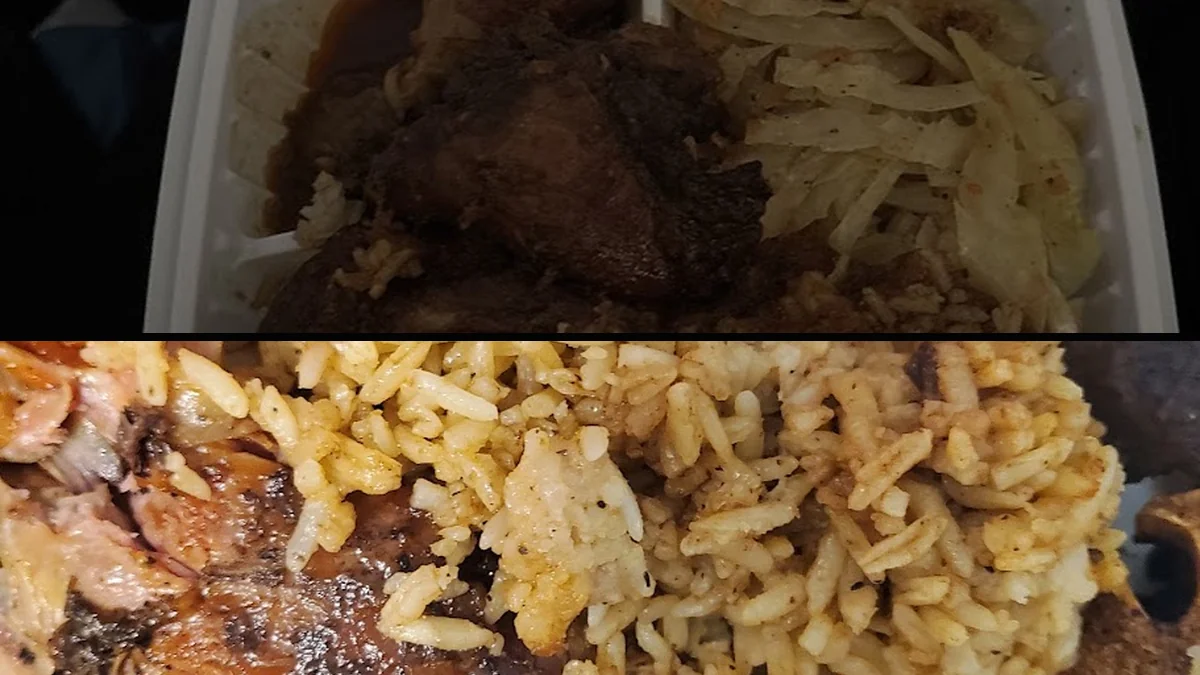 Plates of Jamaican comfort food on a simple table.