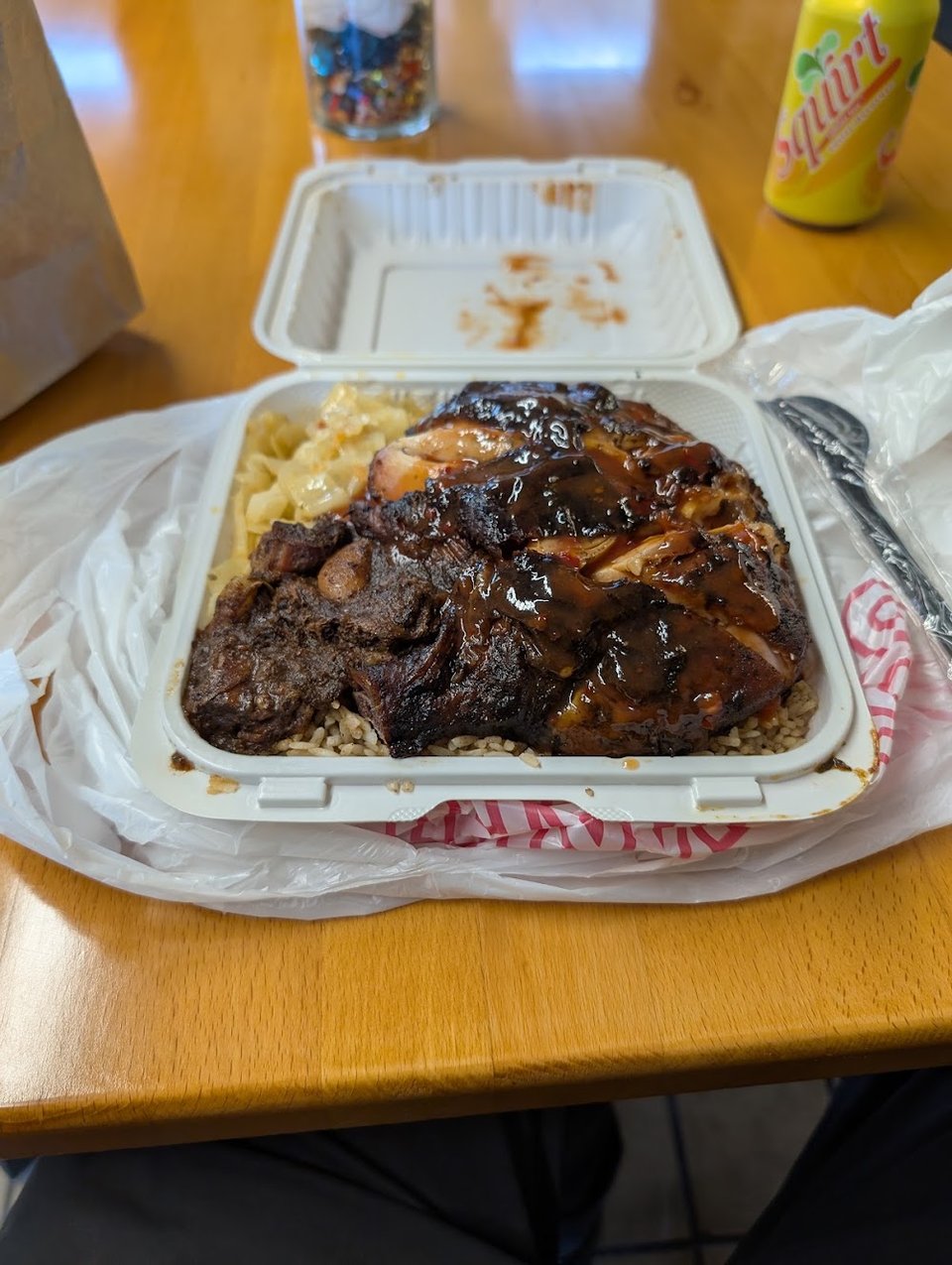 Menu page with chicken, goat, and steak options.